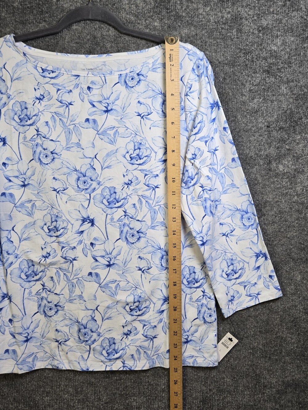 Talbots T Shirt Womens L China Blue Floral Cotton Long Sleeve New - Picture 6 of 11